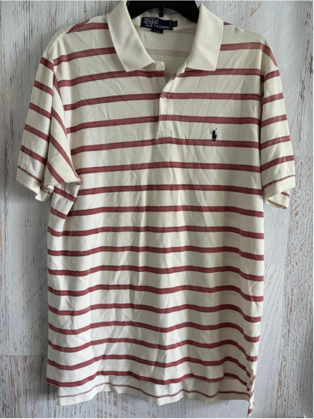 Men's Polo by Ralph Lauren Striped Polo Shirt L Beige Red